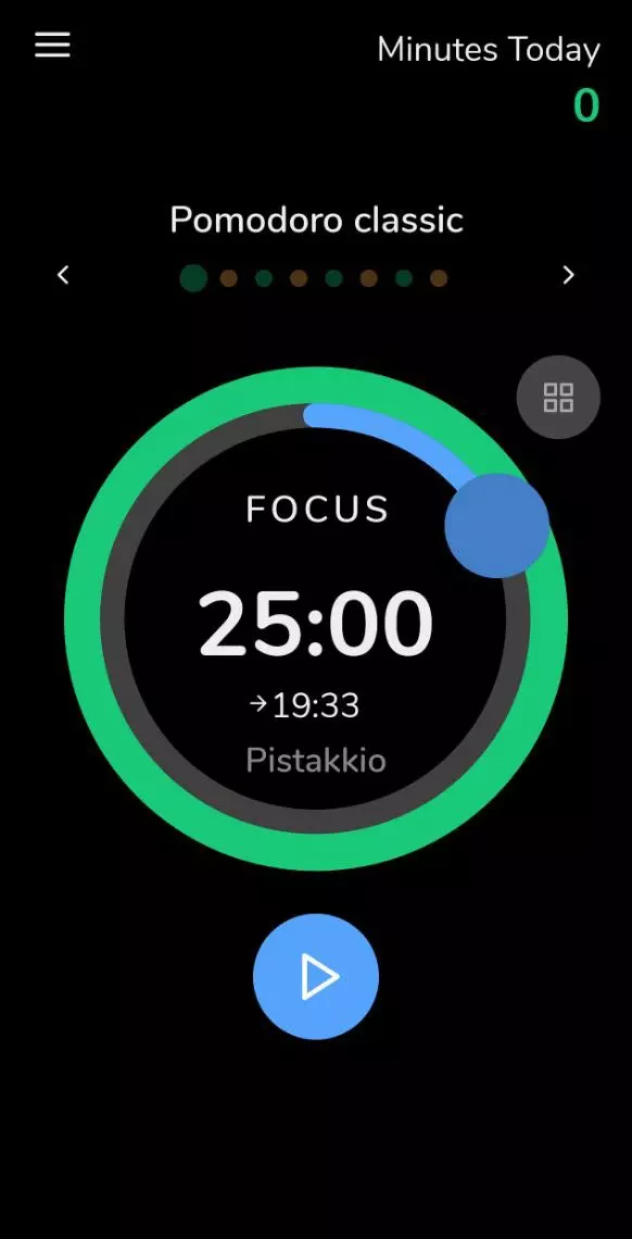 Le migliori pomodoro app per android (e perché alla fine conta altro) 4 Timer pomodoro su smartphone con interfaccia circolare e countdown attivo nell’app focusmeter, visualizzazione del tempo rimanente e pulsante di avvio su sfondo scuro, esempio di tecnica pomodoro su android. Immagine generata da ai, a cura di fabrizio gabrielli, seo expert, ceo & founder di agenzia seo pistakkio.